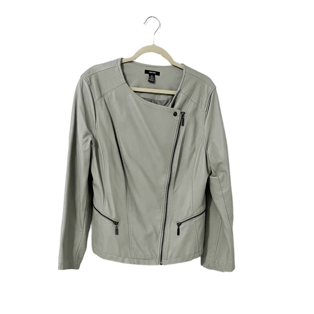 Alfani Light Gray With Full Front Zipper Faux Leather Moto Jacket Size XL
